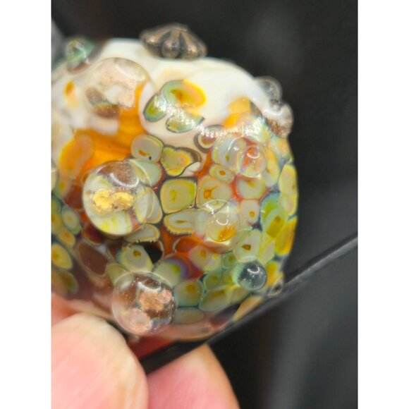 Hand Blown Art Glass Pendant Necklace Silver & Gold Nuggets 24g Artisan Lampwork - Picture 4 of 7